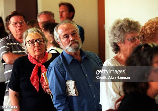 Ed Bigler of Thousand Oaks, a regular Diana Haun trial watcher, anxiously waits outside the courtroom for one of only 16 seates made availible for...