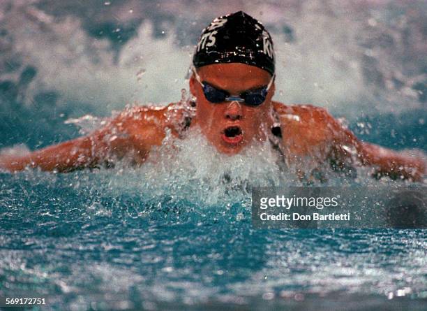 Swim.Parmenter.DB.5/16/97.LongBeach. Jennifer Parmenter of LA Baptist high school wins the 200 yard individual medley with a Division I record time...