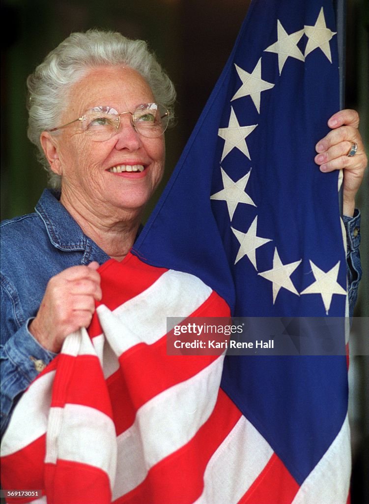 ME.Flag.Frazier1.KH.2/12/97.Bette Frazier, a retired American history and civics teacher, is the cit