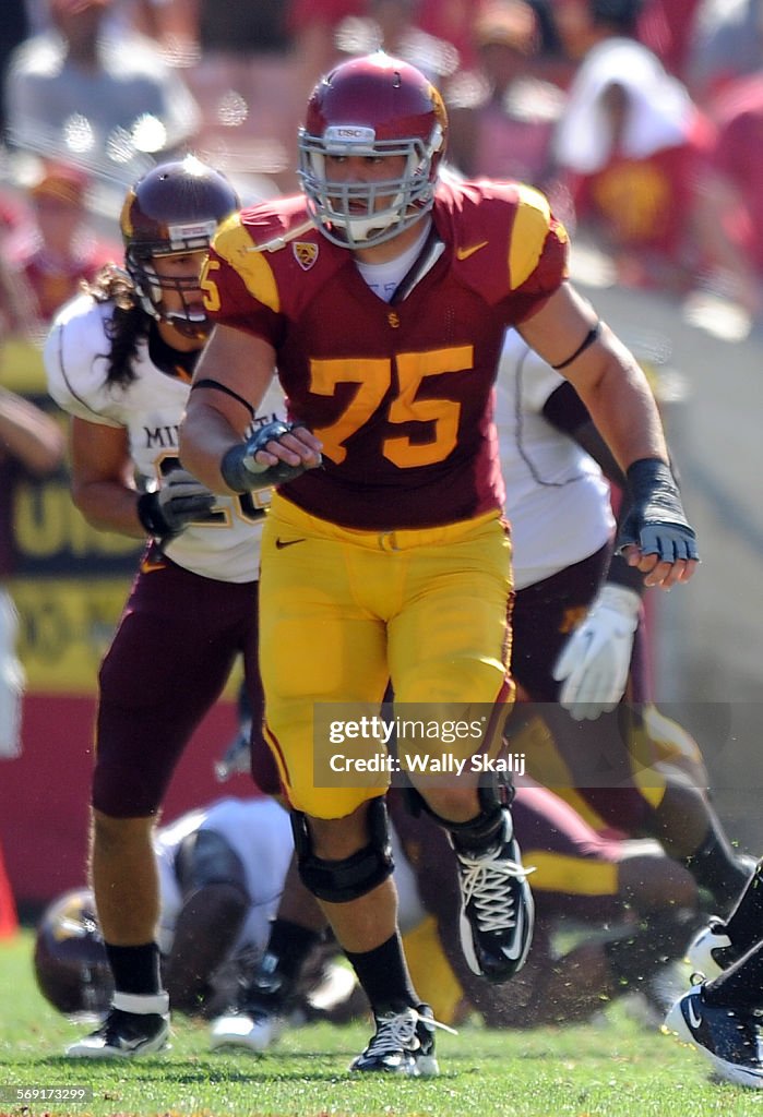 USC offensive tackle, Matt Kalil (75) during a game earlier this year (2011).