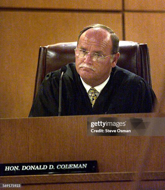 Judge Donald D. Coleman listens during opening statements in the murder trial of Socorro "Cora" Caro Ventura County Superior Court in Ventura, CA....