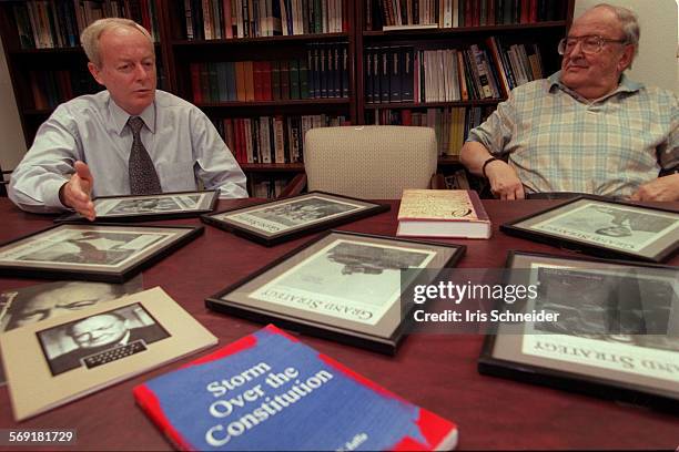 Claremont.IS.2.Thomas Silver, left, president of the Claremont Institute and Harry Jaffa, right, its founder in the Claremont office of the...
