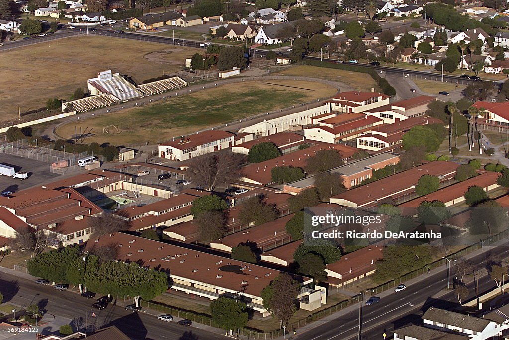 Aerial photo of the Old Oxnard High School campus on 5th St. at H St.