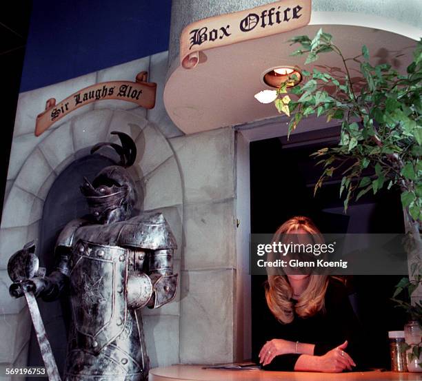Lynn Reinert, president of The Costa Mesa Civic Playhouse. At the box office of the small Costa Mesa theater.