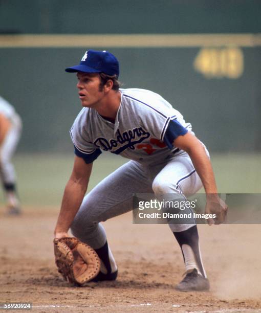 Firstbaseman Wes Parker, of the Los Angeles Dodgers, takes his position off firstbase during a game in July, 1971 against the Pittsburgh Pirates at...