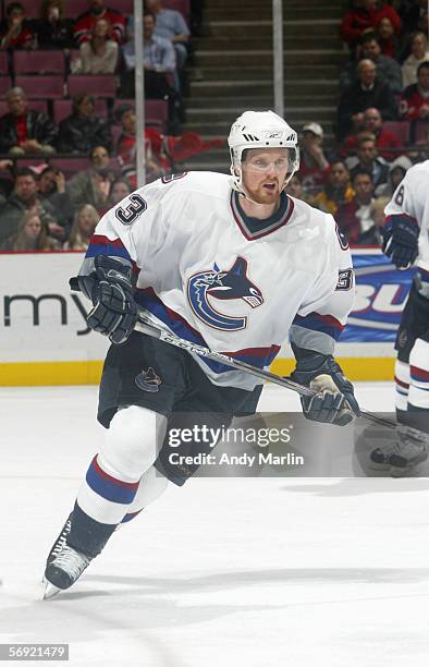 Henrik Sedin of the Vancouver Canucks skates during the game against the New Jersey Devils at the Continental Airlines Arena on January 13, 2006 in...