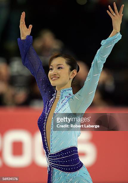 Shizuka Arakawa of Japan wins the gold medal in the women's Free Skating program of figure skating during Day 13 of the Turin 2006 Winter Olympic...