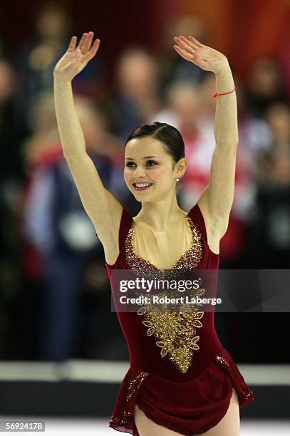 Sasha Cohen of the United States wins the silver medal in the women's Free Skating program of figure skating during Day 13 of the Turin 2006 Winter...