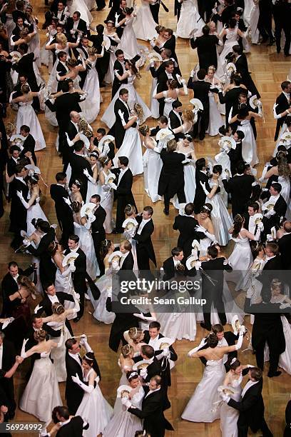 Debutantes dance their first waltz at the 50th Vienna Opera Ball February 23, 2006 in Vienna, Austria.