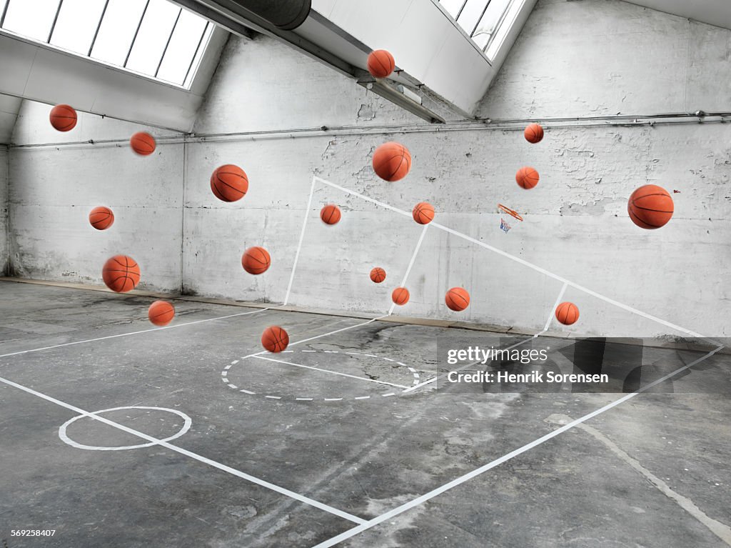 Basketball court filled with basketballs