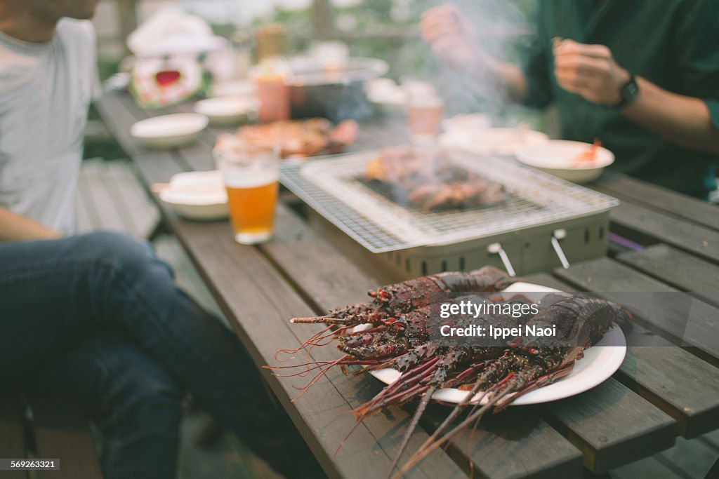 Seafood BBQ with Japanese spiny lobsters