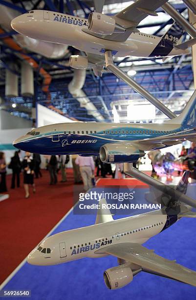 Airplane moddels on display at the Asian Aerospace 2006 show in Singapore 22 February 2006. On three consecutive days this week, three different...