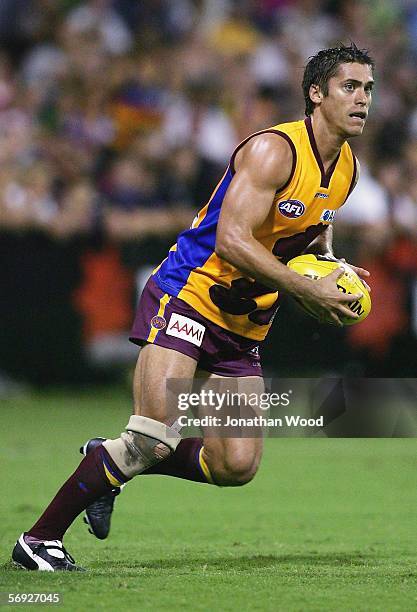 Simon Black of the Lions in action during the first round NAB Cup match between the Brisbane Lions and Essendon at Carrara Stadium on February 24,...