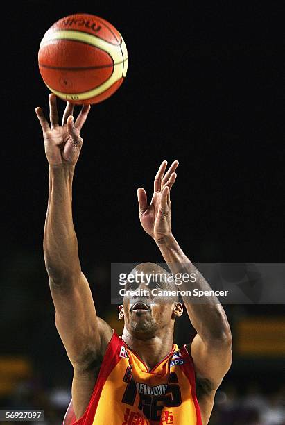 Darryl McDonald of the Tigers shoots a free throw during Game One of the NBL Grand Final between the Sydney Kings and the Melbourne Tigers at the...
