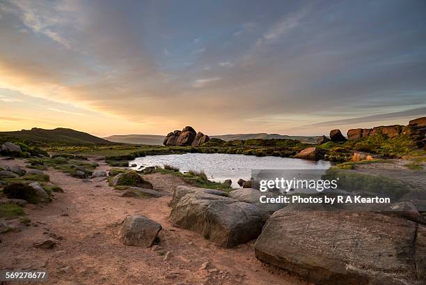 doxey pool at sunset, the roaches, staffordshire - leek stock pictures, royalty-free photos & images