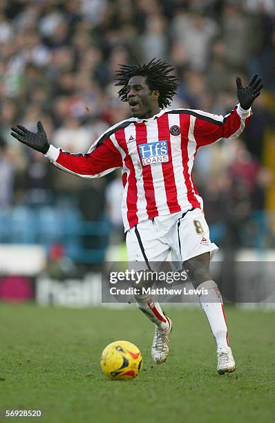 Ade Akinbiyi of Sheffield United appeals during the Coca-Cola Championship match between Sheffield Wednesday and Sheffield United at Hillsborough on...