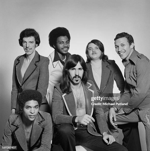 International funk and disco band Heatwave, February 1976. Left to right: guitarist Eric Johns , keyboard player Rod Temperton, singer Keith Wilder,...