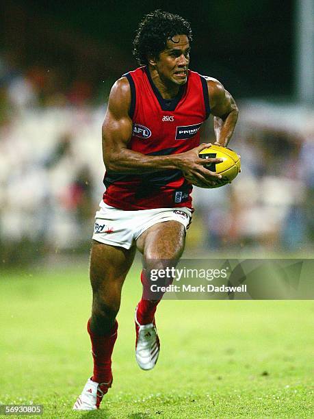 Aaron Davey for the Demons in action during the NAB Cup round one match between the Western Bulldogs and the Melbourne Demons at Marrara Oval...