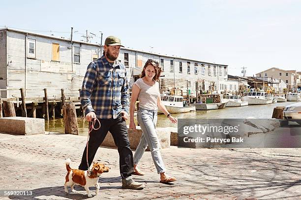 married couple & dog, maine small business owners - maine bildbanksfoton och bilder