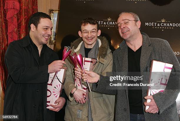 Olivier, Julien Courbey and guest attend the "Espace Glamour Chic" gift lounge at the George V hotel on February 23 2006 in Paris, France. "Espace...