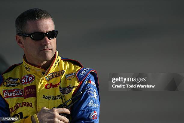 Bobby Labonte, driver of the Cheerios/Betty Crocker Dodge, prepares to drive during the NASCAR Nextel Cup Series Auto Club 500 qualifying on February...