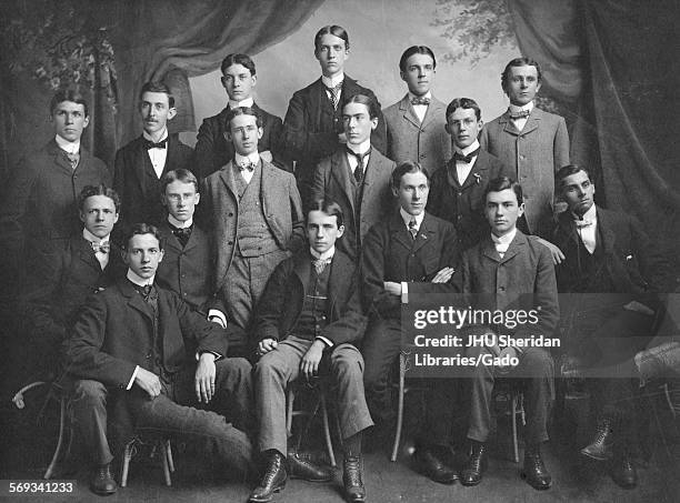 Group photograph of Fraternities, Beta Theta Pi members, Johns Hopkins University, Baltimore, Maryland, 1898. Mitchell, Samuel Alfred, Brough,...