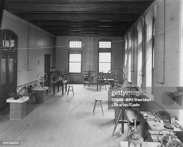 Interior view of the first-floor undergraduate Physical Laboratory in electricity and magnetism, Old Campus, Johns Hopkins University, Baltimore,...