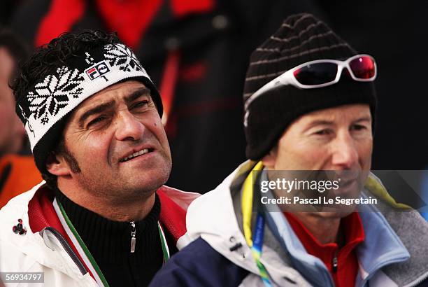 Alberto Tomba of Italy and Ingmar Stenmark of Sweden attend the Final of the Mens Alpine Skiing Slalom on Day 15 of the 2006 Turin Winter Olympic...