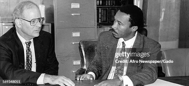 Maryland Representatives Ben Cardin and Kweisi Mfume at the Afro, Baltimore, Maryland, 1992.