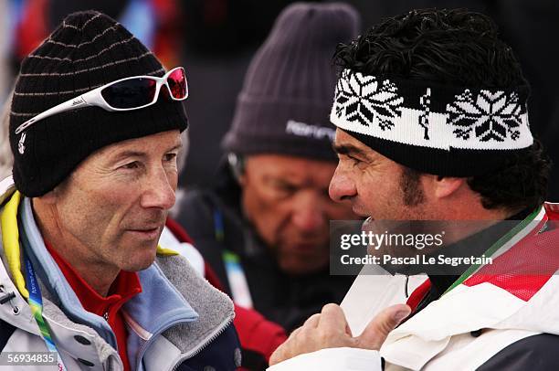 Alberto Tomba of Italy and Ingmar Stenmark of Sweden attend the Final of the Mens Alpine Skiing Slalom on Day 15 of the 2006 Turin Winter Olympic...
