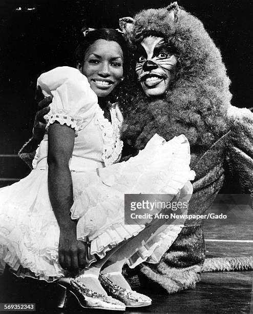 Stephanie Mills as Dorothy and Gregg Baker as the Lion in The Wiz, 1984.
