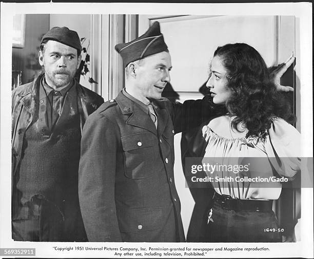Tom Ewell, David Wayne, and Marina Berti star in World War II film Up Front, 1951.