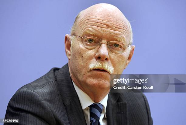 German Social Democratic Party Bundestag fraction Chairman, Peter Struck attends a press conference February 25, 2006 in Berlin, Germany. The...