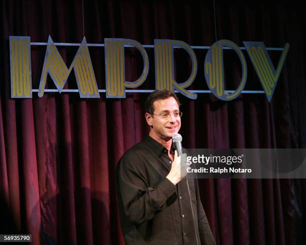 Comedian Bob Saget performs at the Improv Comedy Club at the Seminole Hard Rock Hotel and Casino February 24, 2006 in Hollywood, Florida.