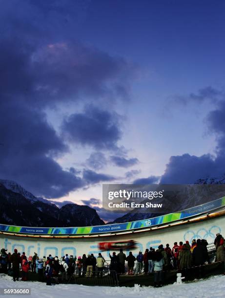 Pilot Nicolae Istrate and teammates Adrian Duminicel, Gabriel Popa and Ioan Danut Dovalciuc of Romania 1 compete in the Four Man Bobsleigh Final on...