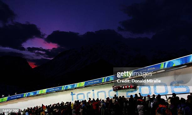 Pilot Dawid Kupczyk and teammates Michal Zblewski, Mariusz Latkowski and Marcin Placheta of Poland 1 compete in the Four Man Bobsleigh Final on Day...