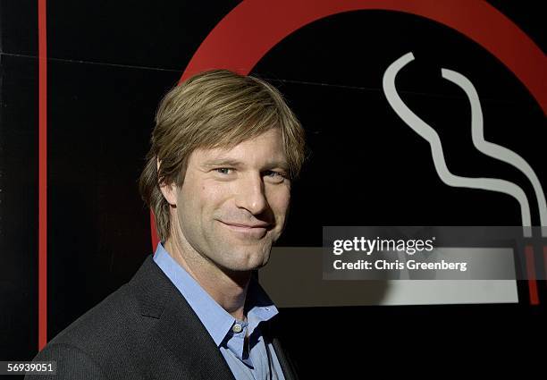 Actor Aaron Eckhart, co-star of the Jason Reitman film "Thank You For Smoking," pauses for photographs after introducing the film to an audience on...