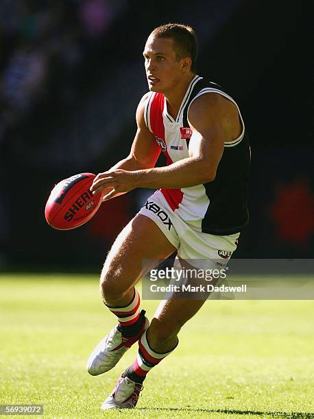 Luke Ball for the Saints in action during the NAB Cup round one match between the Collingwood Magpies and the St Kilda Saints at the Telstra Dome on...