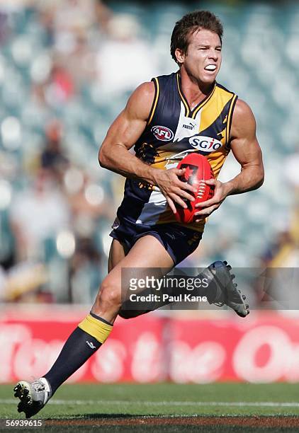 Ben Cousins of the Eagles in action during the round one NAB Cup match between the West Coast Eagles and the Fremantle Dockers at Subiaco Oval...