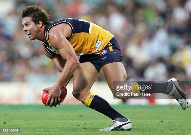 Ben Cousins of the Eagles in action during the round one NAB Cup match between the West Coast Eagles and the Fremantle Dockers at Subiaco Oval...