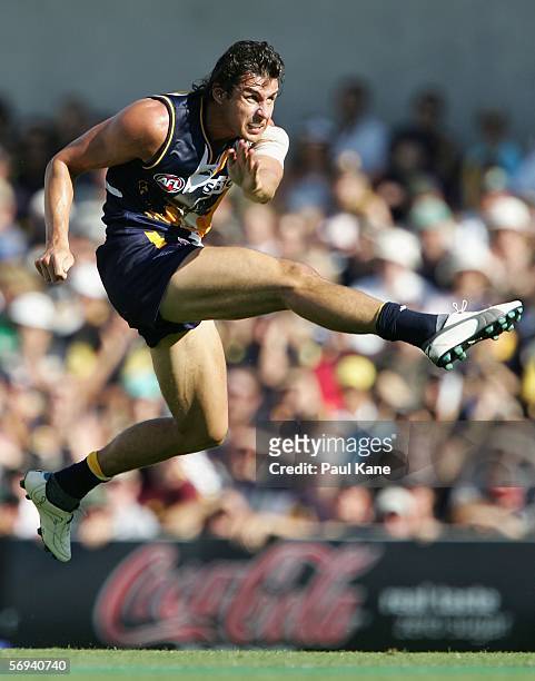 Andrew Embley of the Eagles in action during the round one NAB Cup match between the West Coast Eagles and the Fremantle Dockers at Subiaco Oval...