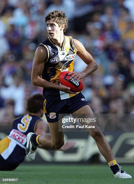 Matt Rosa of the Eagles in action during the round one NAB Cup match between the West Coast Eagles and the Fremantle Dockers at Subiaco Oval February...