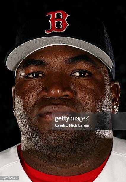 David Ortiz of the Boston Red Sox poses for a portrait during the Boston Red Sox Photo Day at the Red Sox spring training complex on February 26,...