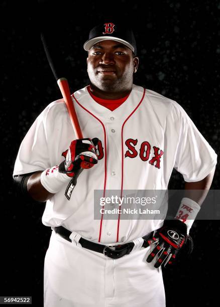 David Ortiz of the Boston Red Sox poses for a portrait during the Boston Red Sox Photo Day at the Red Sox spring training complex on February 26,...
