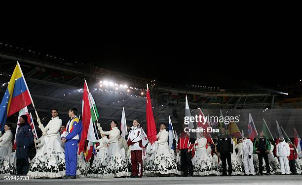 Athletes attend the Closing Ceremony of the Turin 2006 Winter Olympic Games on February 26, 2006 at the Olympic Stadium in Turin, Italy.