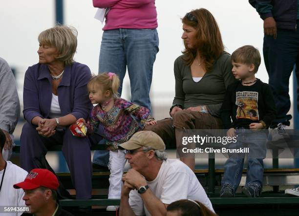 Steffi Graf , her mother and Children Jaz Elle and Jaden Gil watch Qualifying for Tennis Channel Open at Darling Tennis Centre February 26, 2006 in...