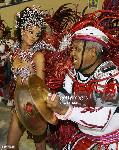 Carol Castro the queen of the drums of Academicos do Salgueiro samba school performs ahead of the musicians while their school opens the first night,...