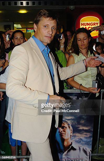Actor Viggo Mortensen arrives for the premiere of "A History Of Violence" on February 27, 2006 in Sydney, Australia.