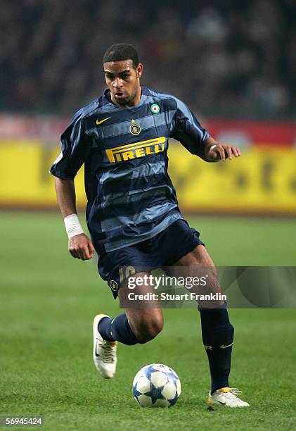 Adriano of Inter Milan during the UEFA Champions League round of 16 match between Ajax and Inter Milan at The Amsterdam Arena on February 22, 2006 in...