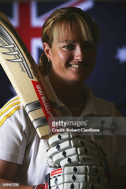 Karen Rolton of the Australia Women's cricket team poses during the Southern Stars Portrait Session at the Saville Suites on February 27, 2006 in...